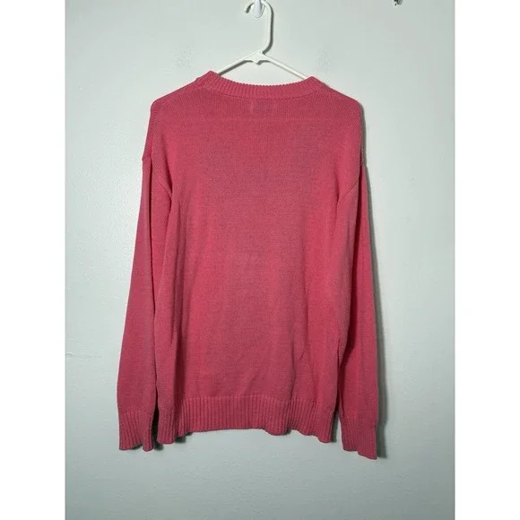 OXKNIT Crew Neck Knit Sweater Sz Large Pink Bulldog 100% Cotton Retro - Picture 5 of 8